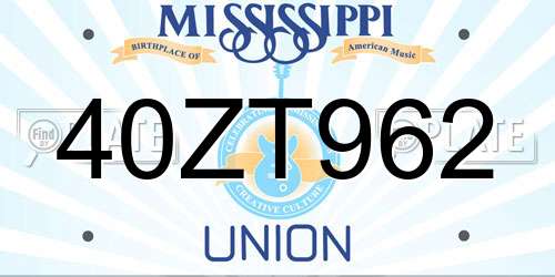 40ZT962 Mississippi License Plate