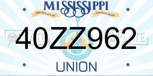 40ZZ962 Mississippi License Plate