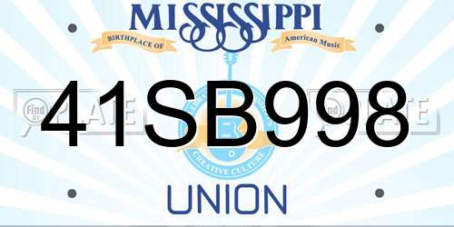 41SB998 Mississippi License Plate