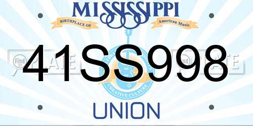 41SS998 Mississippi License Plate