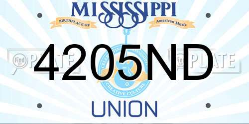 4205ND Mississippi License Plate