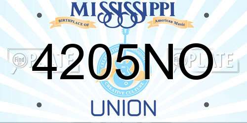 4205NO Mississippi License Plate