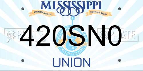 420SN0 Mississippi License Plate