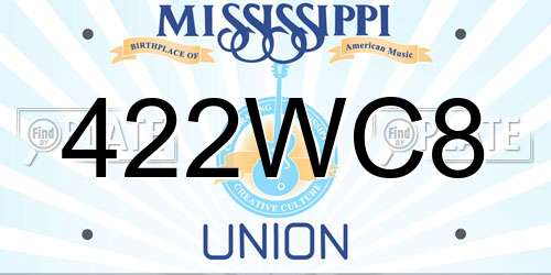 422WC8 Mississippi License Plate
