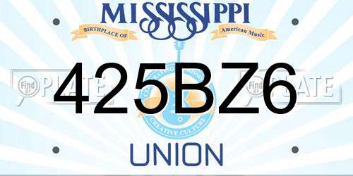 425BZ6 Mississippi License Plate