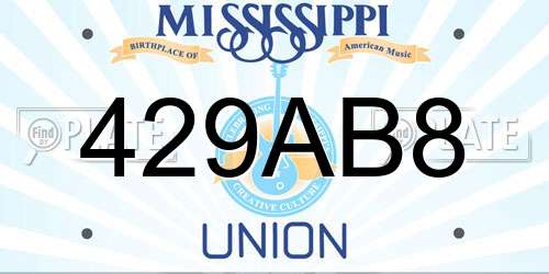 429AB8 Mississippi License Plate