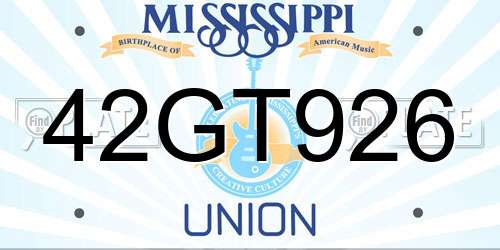 42GT926 Mississippi License Plate