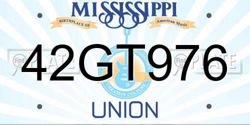 42GT976 Mississippi License Plate
