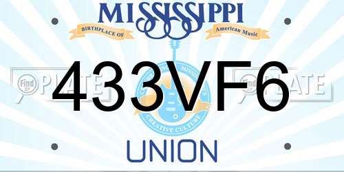 433VF6 Mississippi License Plate