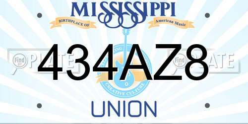 434AZ8 Mississippi License Plate