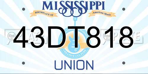 43DT818 Mississippi License Plate