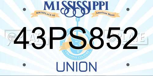43PS852 Mississippi License Plate