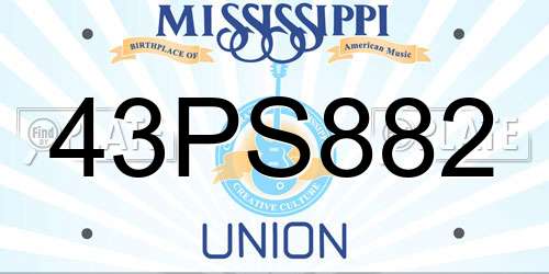 43PS882 Mississippi License Plate