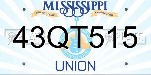 43QT515 Mississippi License Plate