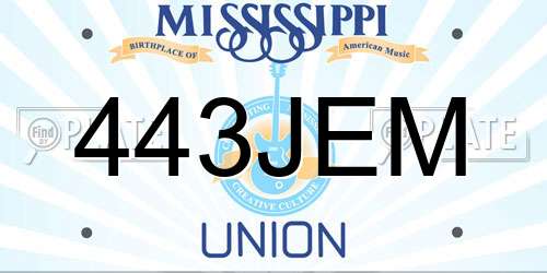 443JEM Mississippi License Plate