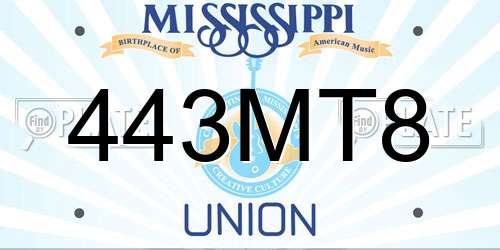 443MT8 Mississippi License Plate