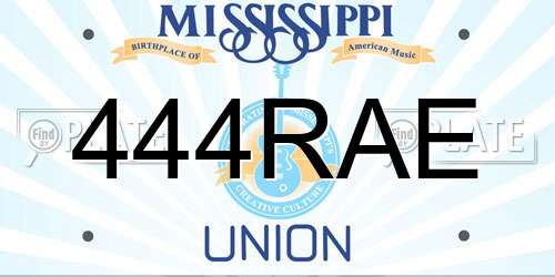 444RAE Mississippi License Plate