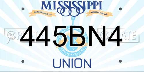 445BN4 Mississippi License Plate