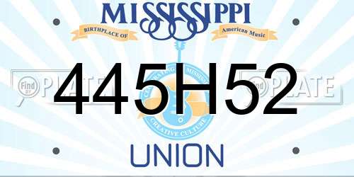 445H52 Mississippi License Plate