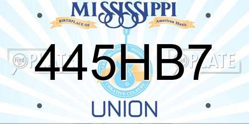 445HB7 Mississippi License Plate