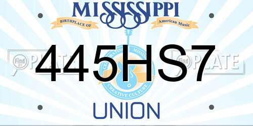 445HS7 Mississippi License Plate