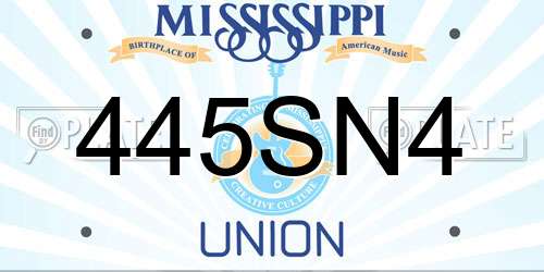 445SN4 Mississippi License Plate