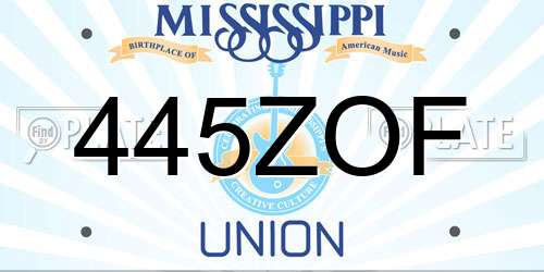 445ZOF Mississippi License Plate