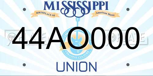 44AO000 Mississippi License Plate
