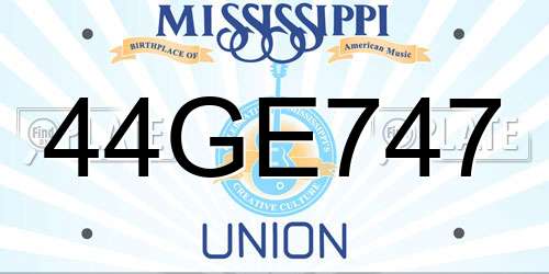 44GE747 Mississippi License Plate