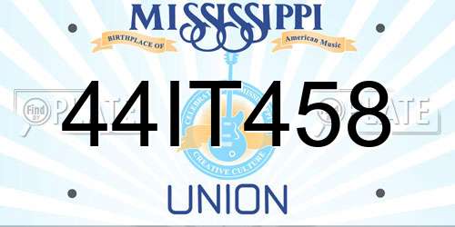 44IT458 Mississippi License Plate