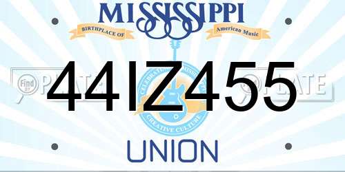 44IZ455 Mississippi License Plate