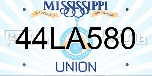 44LA580 Mississippi License Plate