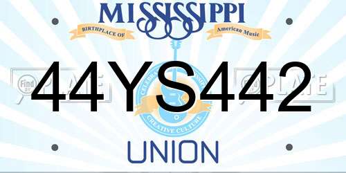 44YS442 Mississippi License Plate