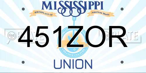 451ZOR Mississippi License Plate