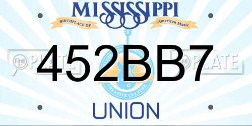 452BB7 Mississippi License Plate
