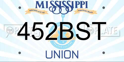 452BST Mississippi License Plate
