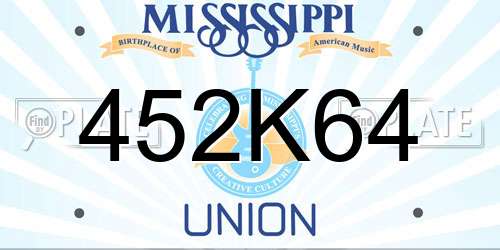 452K64 Mississippi License Plate