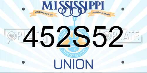 452S52 Mississippi License Plate