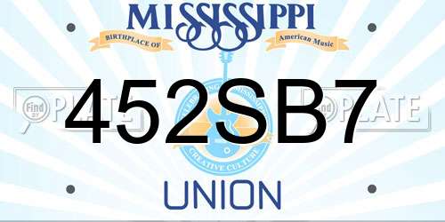 452SB7 Mississippi License Plate
