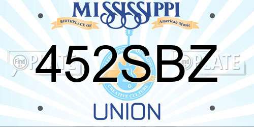 452SBZ Mississippi License Plate