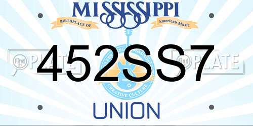 452SS7 Mississippi License Plate