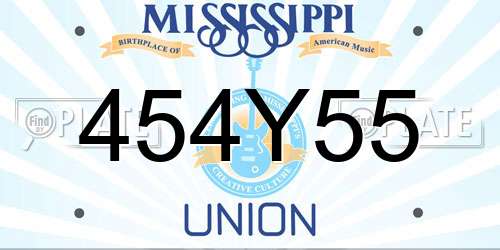454Y55 Mississippi License Plate