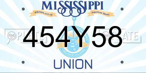 454Y58 Mississippi License Plate