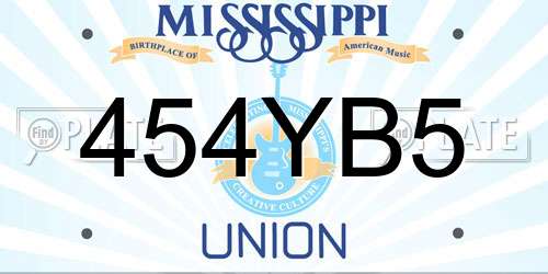 454YB5 Mississippi License Plate