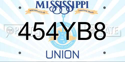 454YB8 Mississippi License Plate