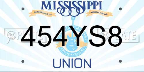 454YS8 Mississippi License Plate