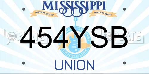 454YSB Mississippi License Plate