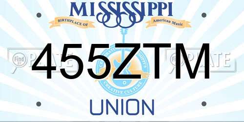 455ZTM Mississippi License Plate