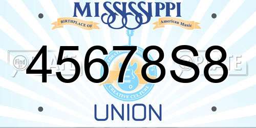 45678S8 Mississippi License Plate