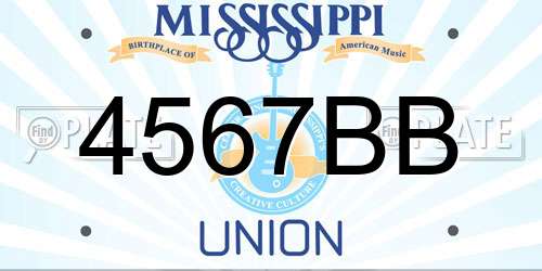 4567BB Mississippi License Plate